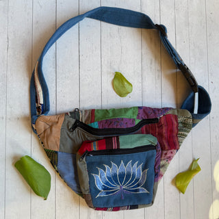 Embroidered Lotus Patchwork Fanny Pack - One Of A Kind