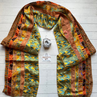OOAK Summer Collection- Upcycled Seven Panel 100% Silk Sari Scarf - Fair Trade Made