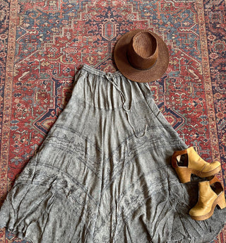 Stevie Embroidered Mineral Wash Skirt Midi Length - Multiple Colors Available- Fair Trade Made