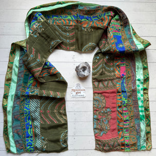 OOAK Summer Collection- Upcycled Seven Panel 100% Silk Sari Scarf - Fair Trade Made