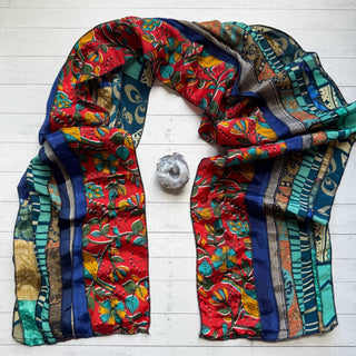 OOAK Summer Collection- Upcycled Seven Panel 100% Silk Sari Scarf - Fair Trade Made