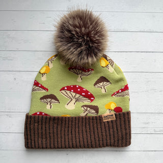 Retro Boho Floral + Mushroom Print Beanie Hat - Small Business Made