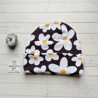 Retro Boho Floral /Mushroom Print Beanie Hat/ - Small Business Made-Final Sale
