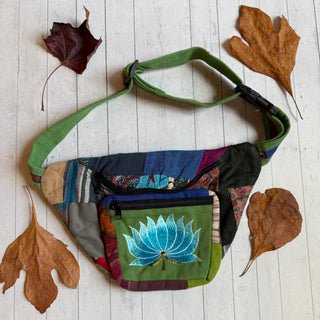 Embroidered Lotus Patchwork Fanny Pack - One Of A Kind