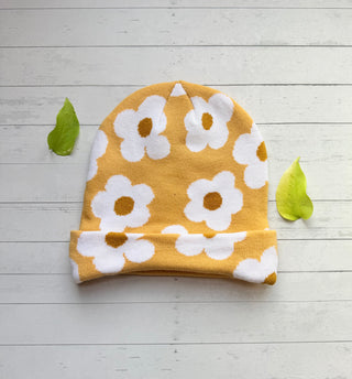 Retro Boho Floral + Mushroom Print Beanie Hat - Small Business Made