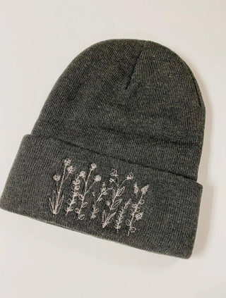 Wild Flowers Embroidered Beanie Hat