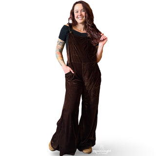 Earthy Brown Velvet Wide Leg Overalls