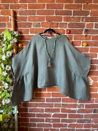 Driftwood Linen Drape Poncho Top - Made in Italy - 3 Colors Available