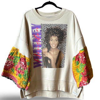 Plus Size 2X Upcycled Whitney Houston Kantha Bell Sleeve Sweatshirt