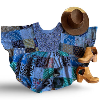 Althea Recycled Patchwork Festival Top - Periwinkle Leopard