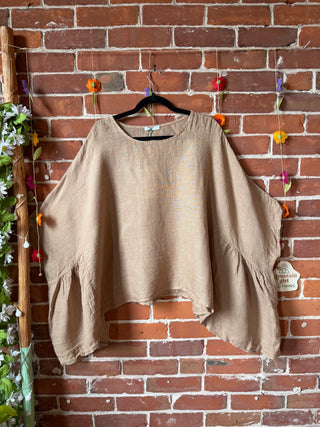 Driftwood Linen Drape Poncho Top - Made in Italy - 3 Colors Available