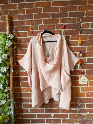 Earth & Sky Linen Cowl Poncho Top - Made in Italy - Multiple Colors Available