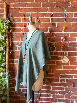Meadow Mist Linen Poncho Top / Tunic Overlay Top - Made in Italy - Multiple Colors Available
