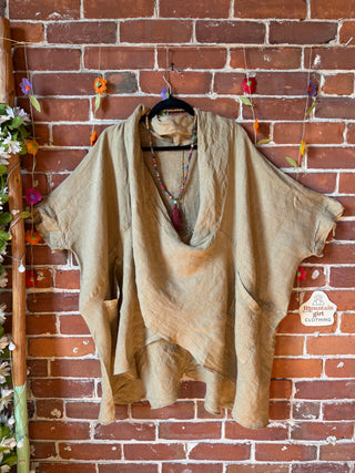Linen Cowl Poncho Top - Made in Italy - Multiple Colors Available