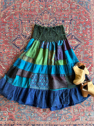 Free Size Earthy Juniper Patchwork Skirt / Dress