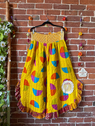 Coffee In The Morning Kantha Ruffle Wide Leg Lounge Pants - Fits up to 2X - Fair Trade Made