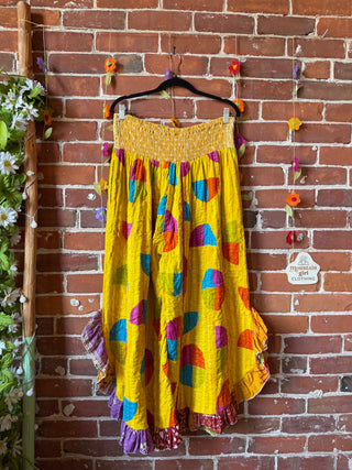 Coffee In The Morning Kantha Ruffle Wide Leg Lounge Pants - Fits up to 2X - Fair Trade Made
