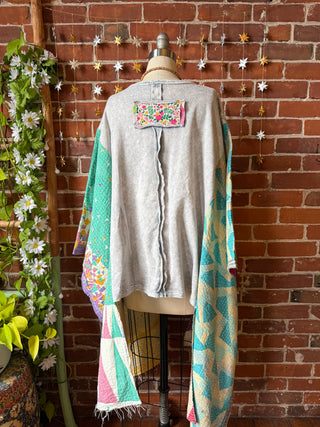 OOAK Winter Collection- Upcycled Flower Patchwork Kantha Hi Lo Poncho Top 🌼