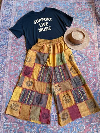 Cotton Autumn Earth Print Patchwork Wide Leg Lounge Pants - Fair Trade Made