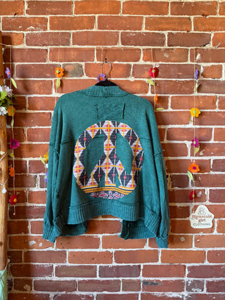 OOAK Summer Collection - Upcycled Peace Sign Patch Patchwork Cardigan Sweater ☮️