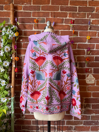 Harvest Bloom Suzani Embroidered Hooded Jacket - Fair Trade Made- Multiple Colors Available- 100% Cotton