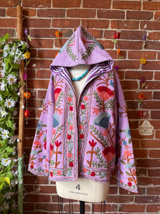 Harvest Bloom Suzani Embroidered Hooded Jacket - Fair Trade Made- Multiple Colors Available- 100% Cotton