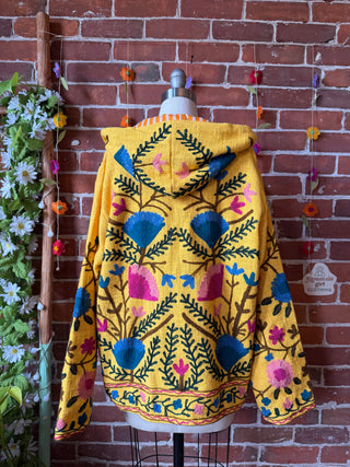 Harvest Bloom Suzani Embroidered Hooded Jacket - Fair Trade Made- Multiple Colors Available- 100% Cotton