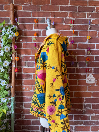 Harvest Bloom Suzani Embroidered Hooded Jacket - Fair Trade Made- Multiple Colors Available- 100% Cotton