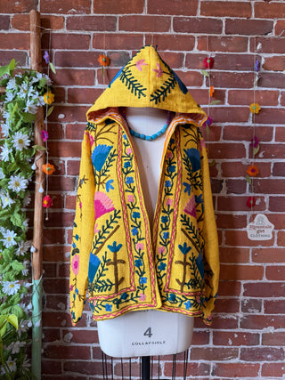 Harvest Bloom Suzani Embroidered Hooded Jacket - Fair Trade Made- Multiple Colors Available- 100% Cotton