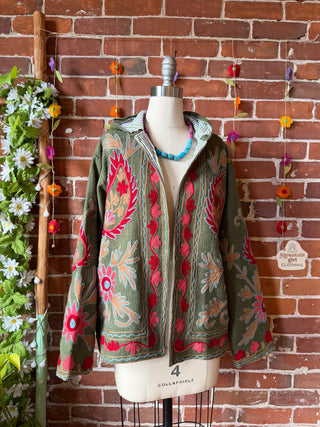Harvest Bloom Suzani Embroidered Hooded Jacket - Fair Trade Made- Multiple Colors Available- 100% Cotton
