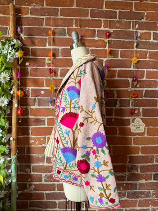 Harvest Bloom Suzani Embroidered Hooded Jacket - Fair Trade Made- Multiple Colors Available- 100% Cotton