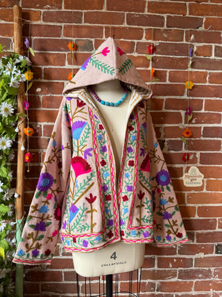Harvest Bloom Suzani Embroidered Hooded Jacket - Fair Trade Made- Multiple Colors Available- 100% Cotton