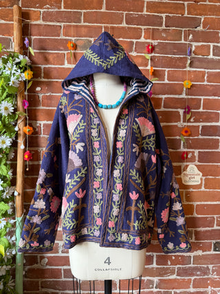 Harvest Bloom Suzani Embroidered Hooded Jacket - Fair Trade Made- Multiple Colors Available- 100% Cotton