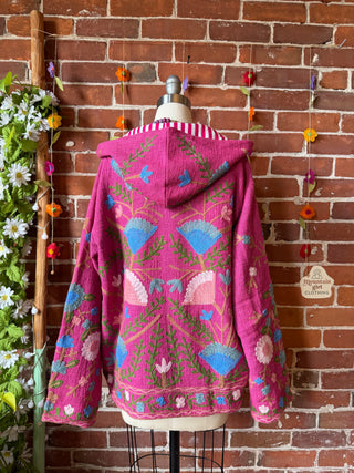 Harvest Bloom Suzani Embroidered Hooded Jacket - Fair Trade Made- Multiple Colors Available- 100% Cotton
