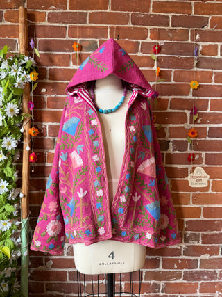 Harvest Bloom Suzani Embroidered Hooded Jacket - Fair Trade Made- Multiple Colors Available- 100% Cotton