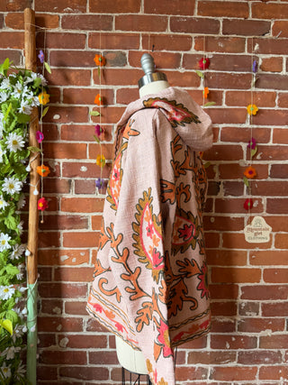 Harvest Bloom Suzani Embroidered Hooded Jacket - Fair Trade Made- Multiple Colors Available- 100% Cotton