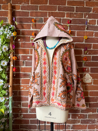 Harvest Bloom Suzani Embroidered Hooded Jacket - Fair Trade Made- Multiple Colors Available- 100% Cotton