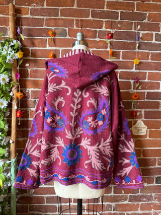 Harvest Bloom Suzani Embroidered Hooded Jacket - Fair Trade Made- Multiple Colors Available- 100% Cotton