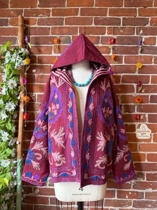 Harvest Bloom Suzani Embroidered Hooded Jacket - Fair Trade Made- Multiple Colors Available- 100% Cotton
