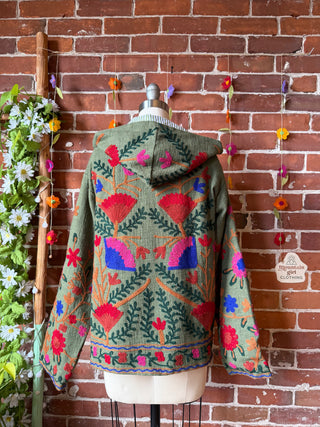 Harvest Bloom Suzani Embroidered Hooded Jacket - Fair Trade Made- Multiple Colors Available- 100% Cotton