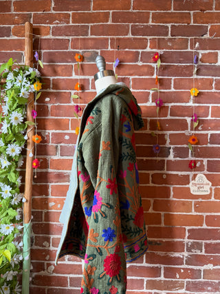 Harvest Bloom Suzani Embroidered Hooded Jacket - Fair Trade Made- Multiple Colors Available- 100% Cotton