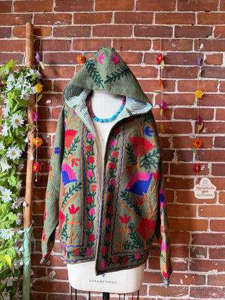 Harvest Bloom Suzani Embroidered Hooded Jacket - Fair Trade Made- Multiple Colors Available- 100% Cotton