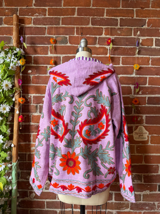 Harvest Bloom Suzani Embroidered Hooded Jacket - Fair Trade Made- Multiple Colors Available- 100% Cotton