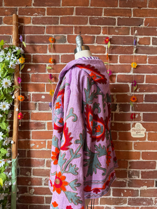 Harvest Bloom Suzani Embroidered Hooded Jacket - Fair Trade Made- Multiple Colors Available- 100% Cotton