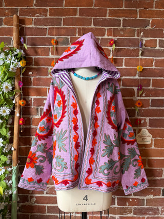 Harvest Bloom Suzani Embroidered Hooded Jacket - Fair Trade Made- Multiple Colors Available- 100% Cotton