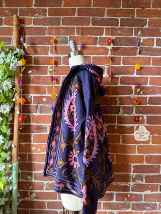 Harvest Bloom Suzani Embroidered Hooded Jacket - Fair Trade Made- Multiple Colors Available- 100% Cotton