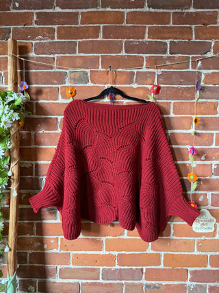 The Coffee Shop Burgundy Poncho Pullover Sweater