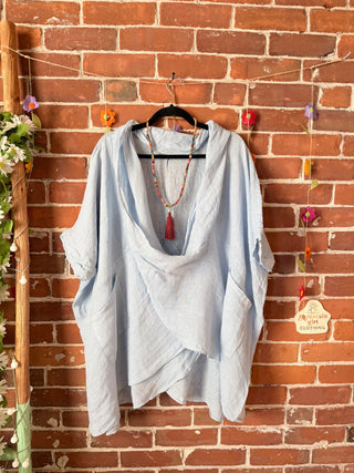 Linen Cowl Poncho Top - Made in Italy - Multiple Colors Available