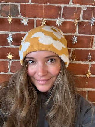 Retro Boho Floral + Mushroom Print Beanie Hat - Small Business Made