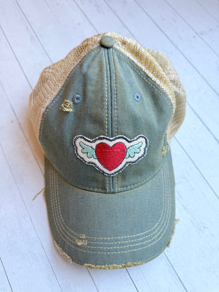 Boho Heart + Wings Patch Hat - Small Business Made